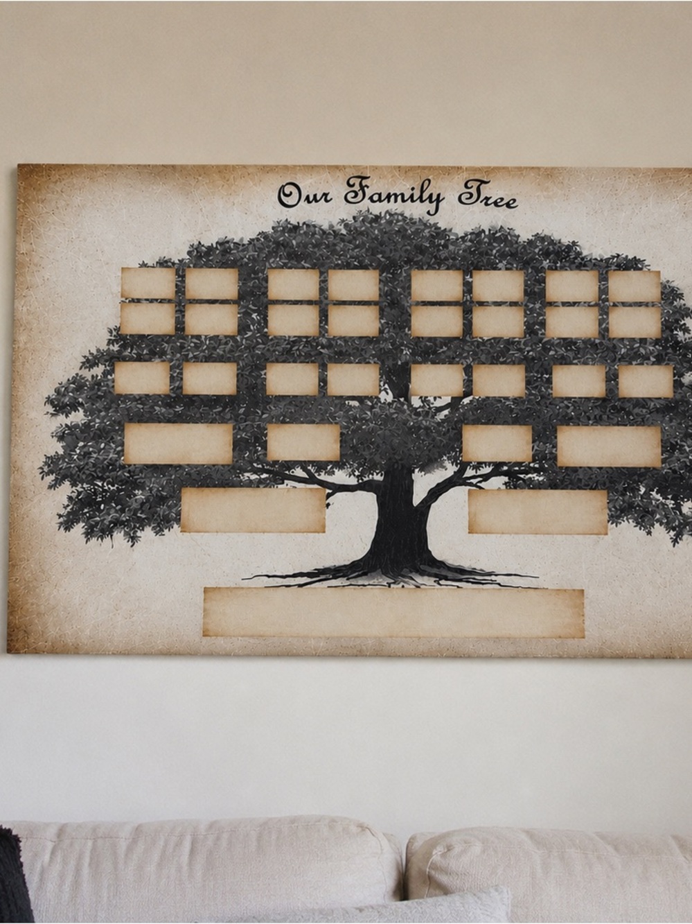 Our Family Tree Wall Art Canvas - Vintage Black and Cream